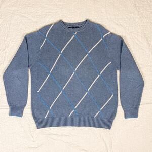 Dockers Vintage Knit Argyle Sweater Mens XL Grandpa 90s Cotton Gray Crew Neck